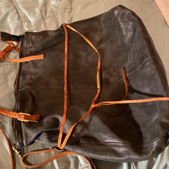 🤩HP🤩AS 98 Black Leather Satchel Shoulder Bag w/Brown Leather Straps & slide! - Picture 13 of 16